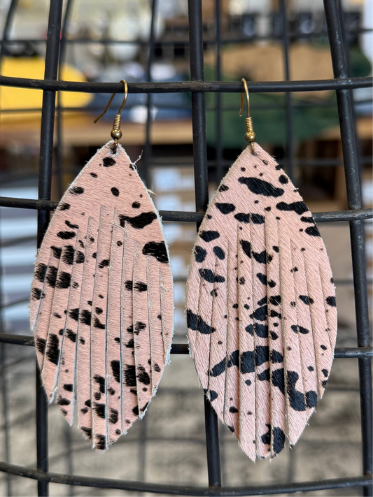 Leather Fringe Earrings- Pink