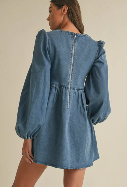 Denim Bow Mini Dress