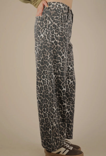 Mocha Leopard Barrel Pants