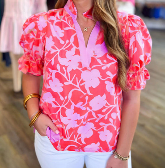 Floral Split Neck Top