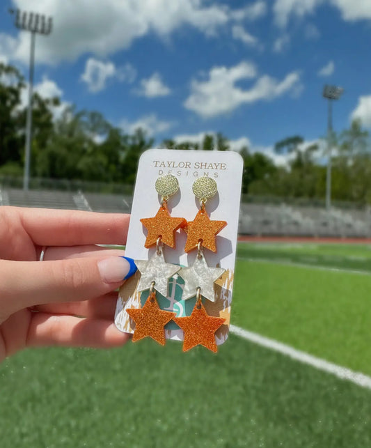 Orange Glitter Stars Earrings