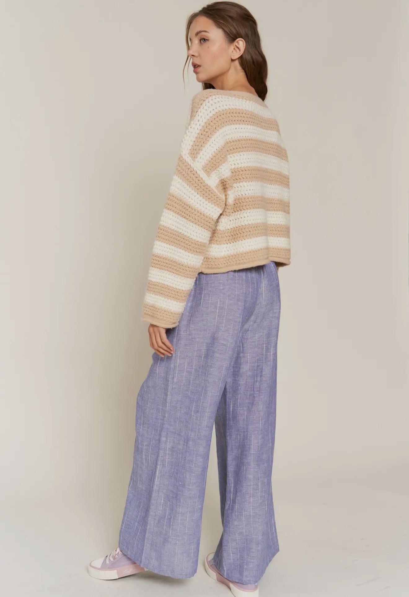 Beige Striped Sweater