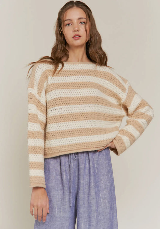 Beige Striped Sweater