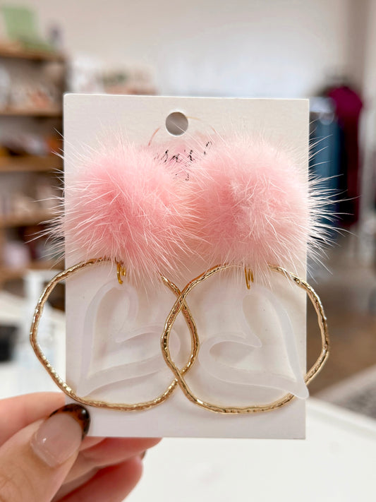 Heart Puff Ball Earrings
