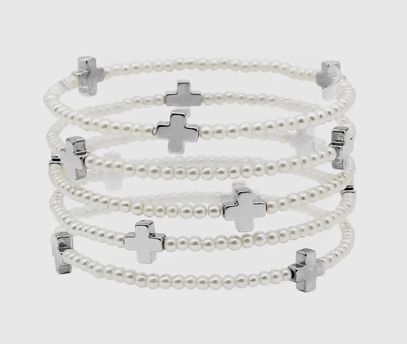 Silver Cross & Pearl Bracelets