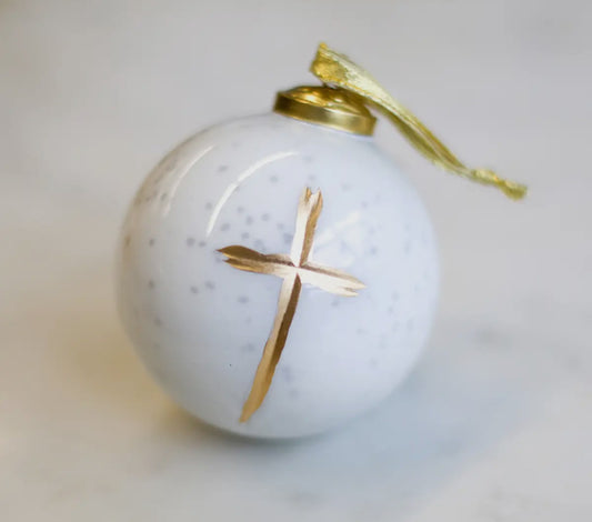White Cross Glass Ball Ornament