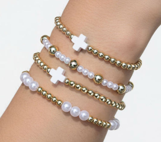 White Cross Bracelet Stack