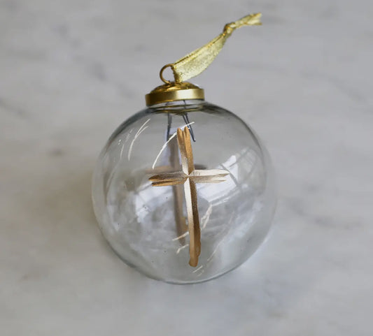 Clear Cross Glass Ball Ornament
