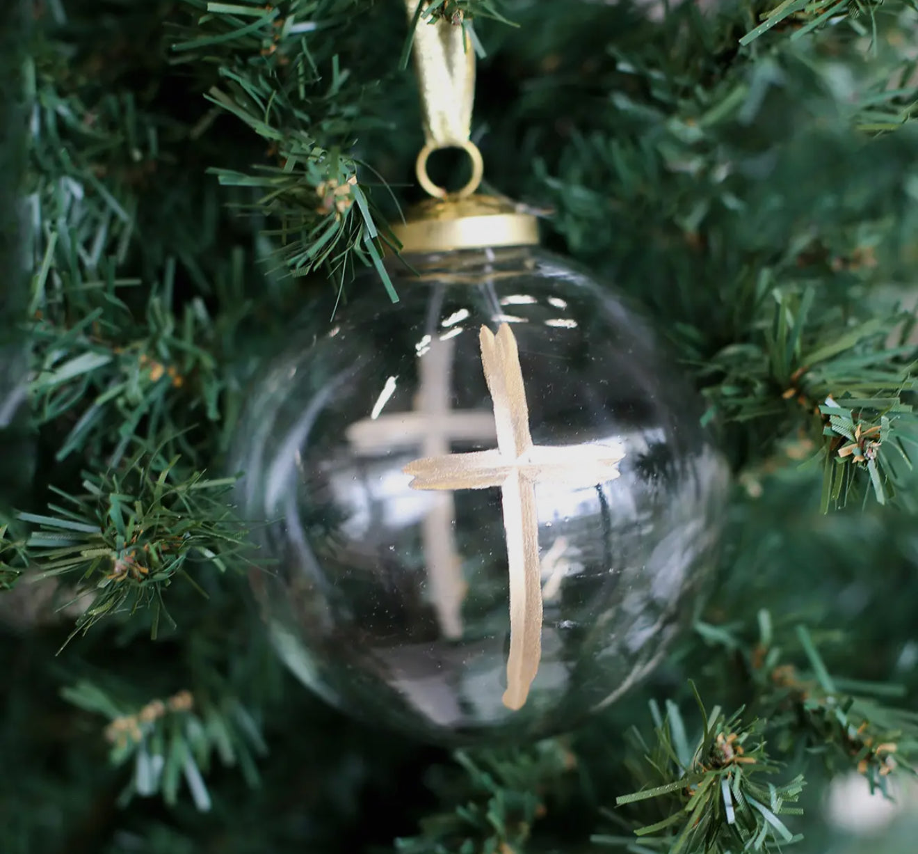 Clear Cross Glass Ball Ornament