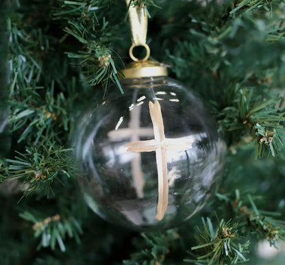 Clear Cross Glass Ball Ornament
