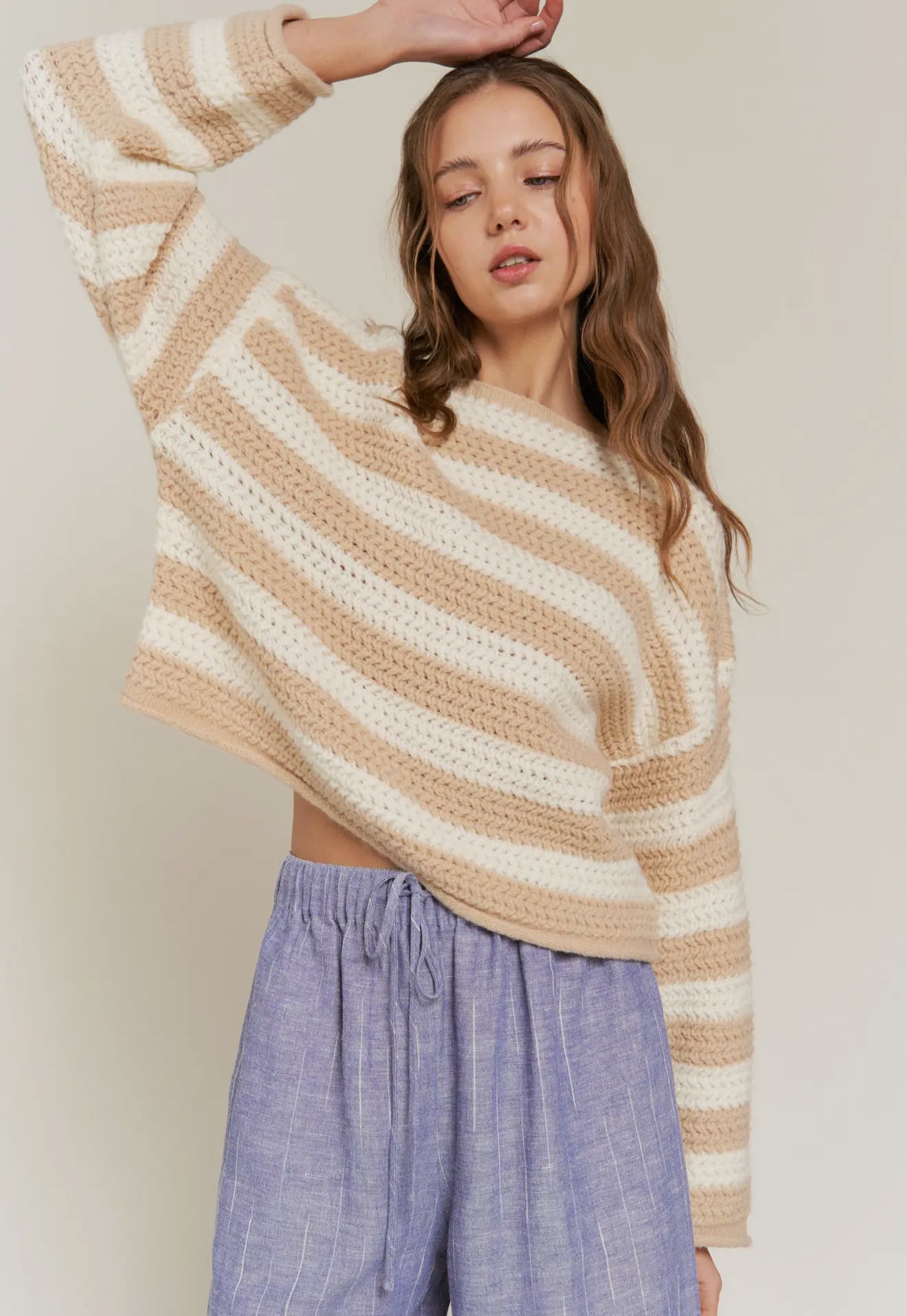 Beige Striped Sweater