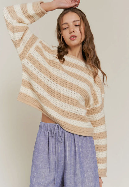 Beige Striped Sweater