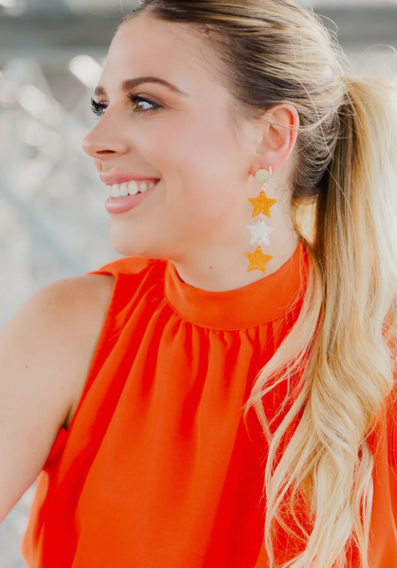 Orange Glitter Stars Earrings