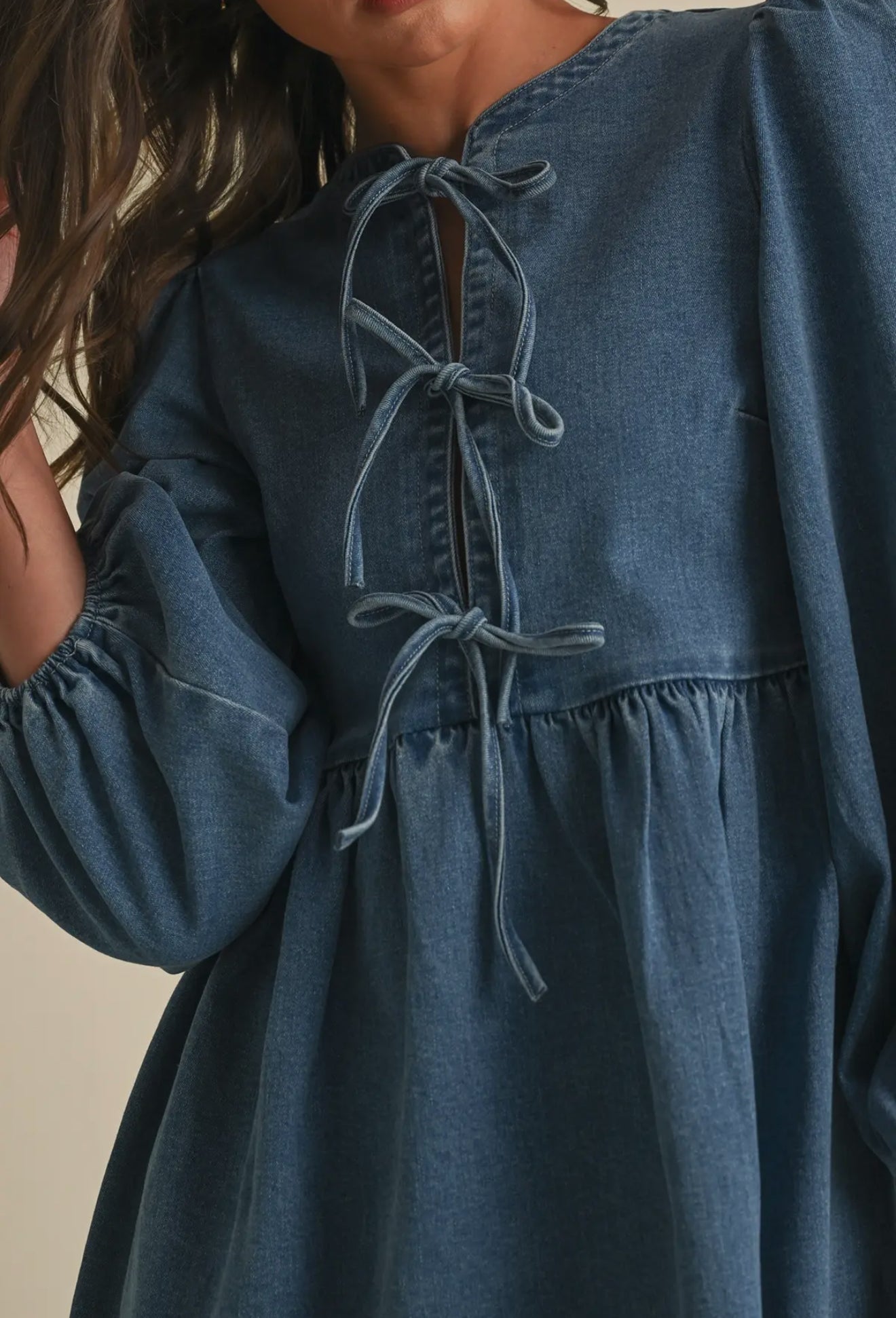 Denim Bow Mini Dress