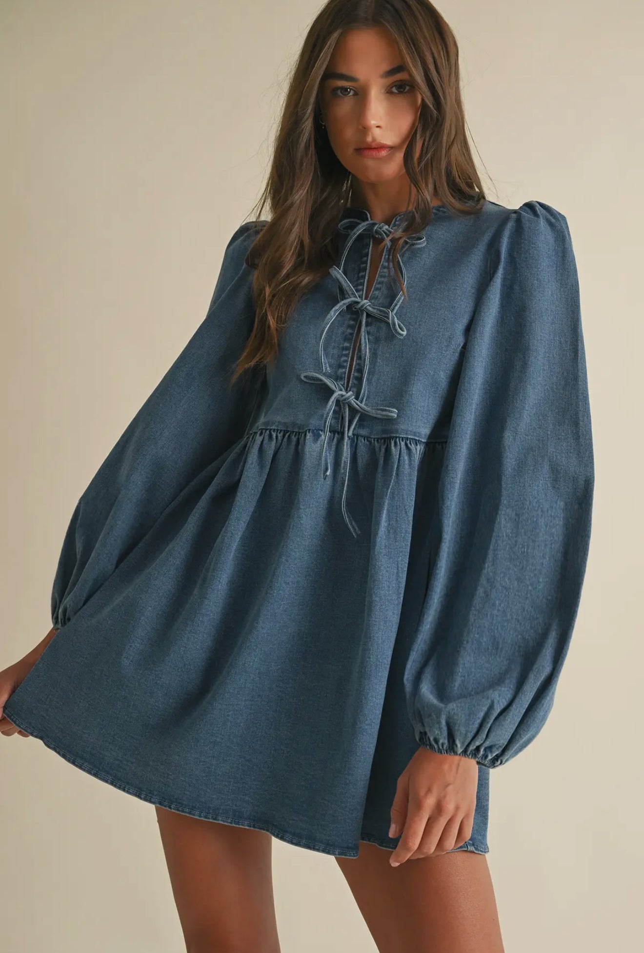 Denim Bow Mini Dress