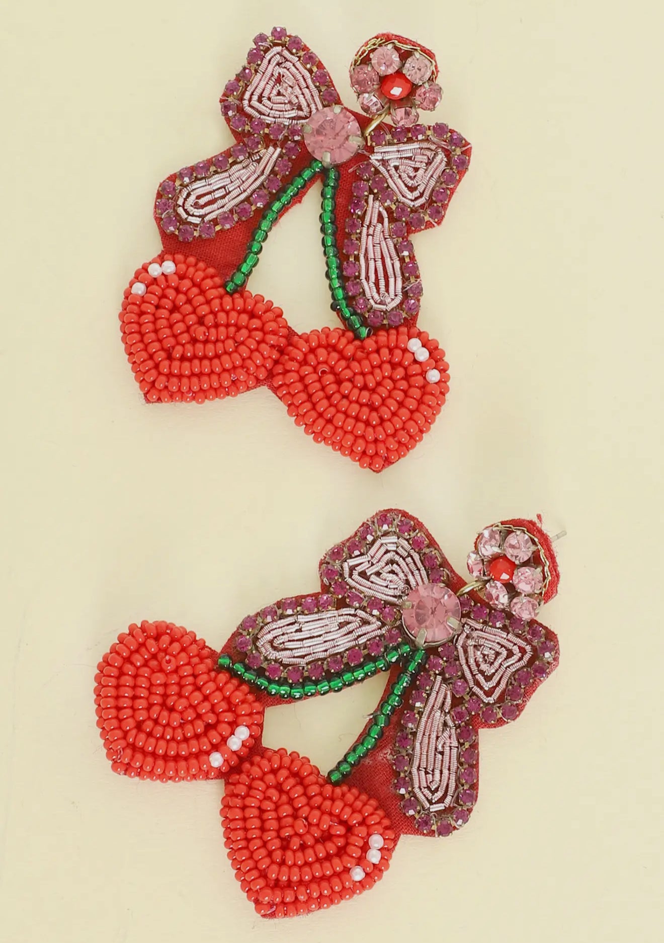 Cherry Bow Beaded Earrings