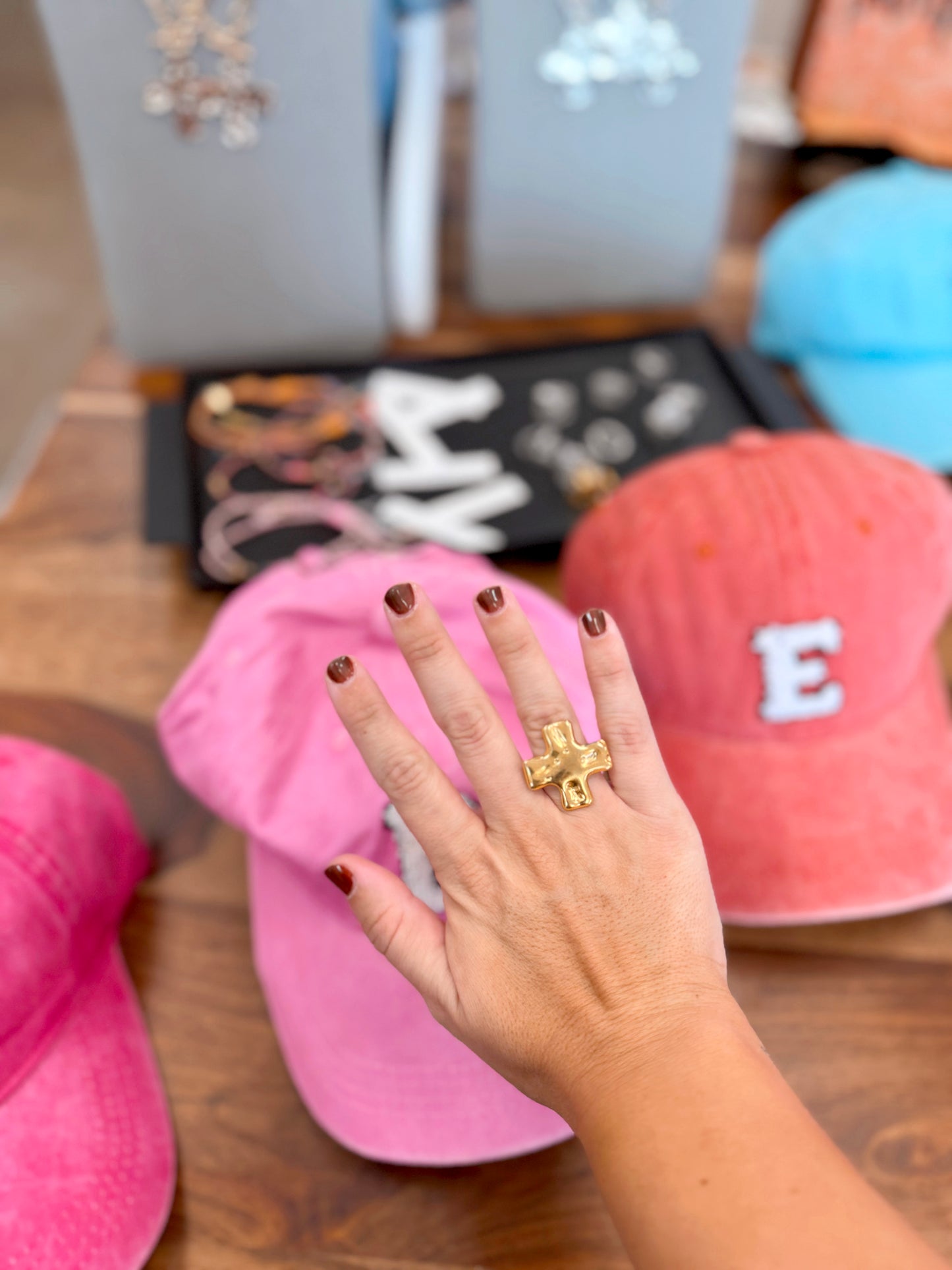 Adjustable Hammered Cross Ring